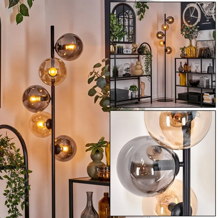 Gastor Lámpara de Pie - Cristal 15 cm Colores ámbar, Ahumado, 5 luces