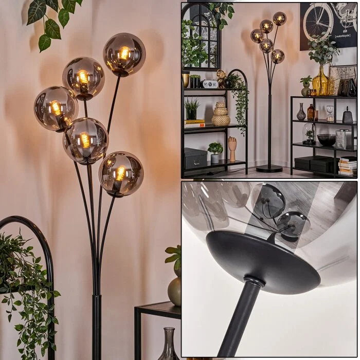 Gastor Lámpara de Pie - Cristal 15 cm Ahumado, 5 luces