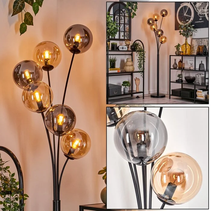 Gastor Lámpara de Pie - Cristal 15 cm Colores ámbar, Ahumado, 6 luces