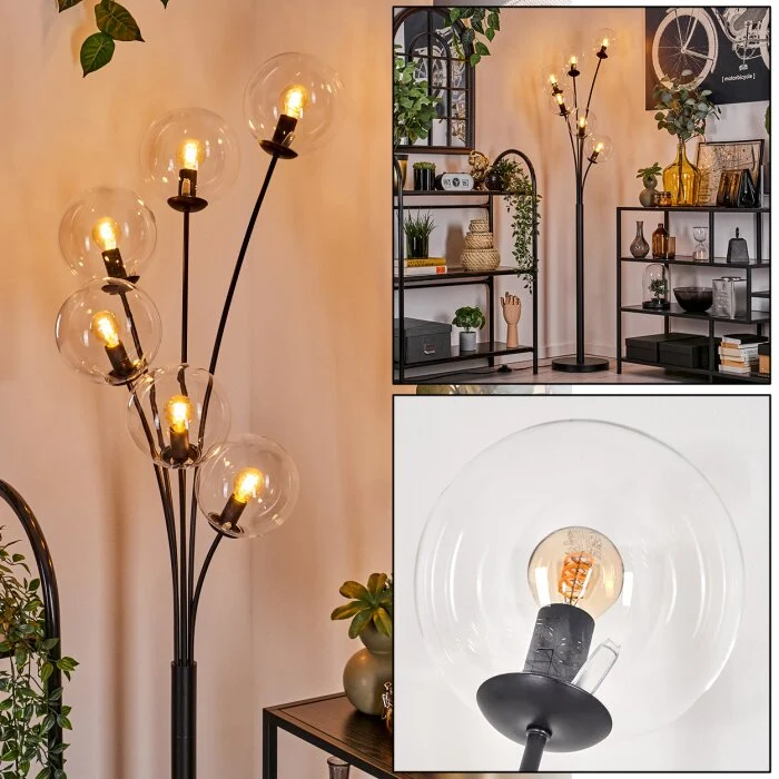 Gastor Lámpara de Pie - Cristal 15 cm Transparente, 6 luces