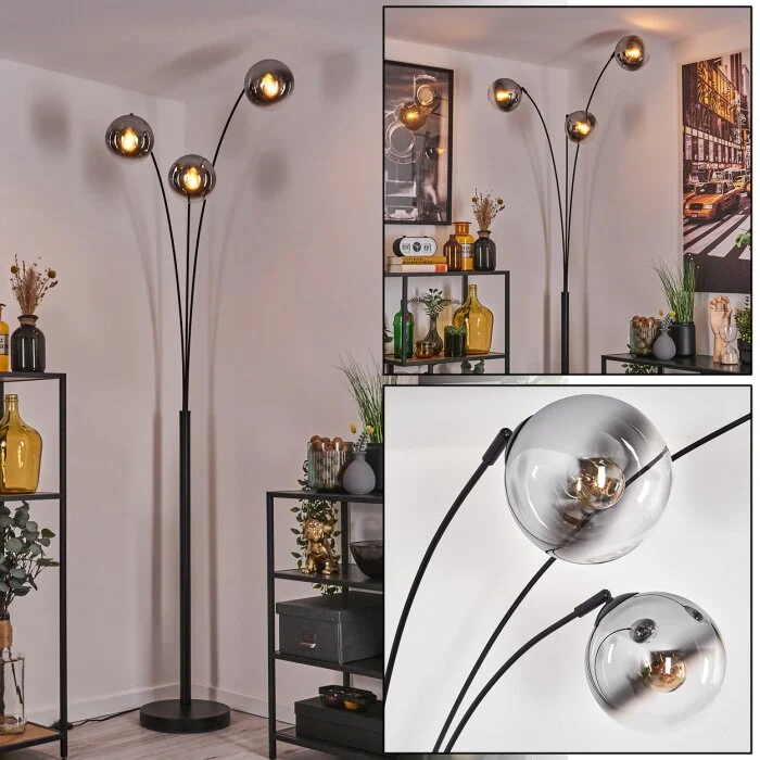 Gastor Lámpara de pie Negro, 3 luces