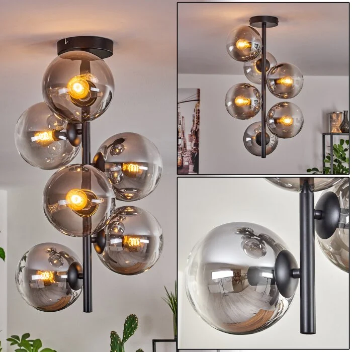 Gastor Lámpara de Techo - Cristal 15 cm Transparente, Ahumado, 6 luces
