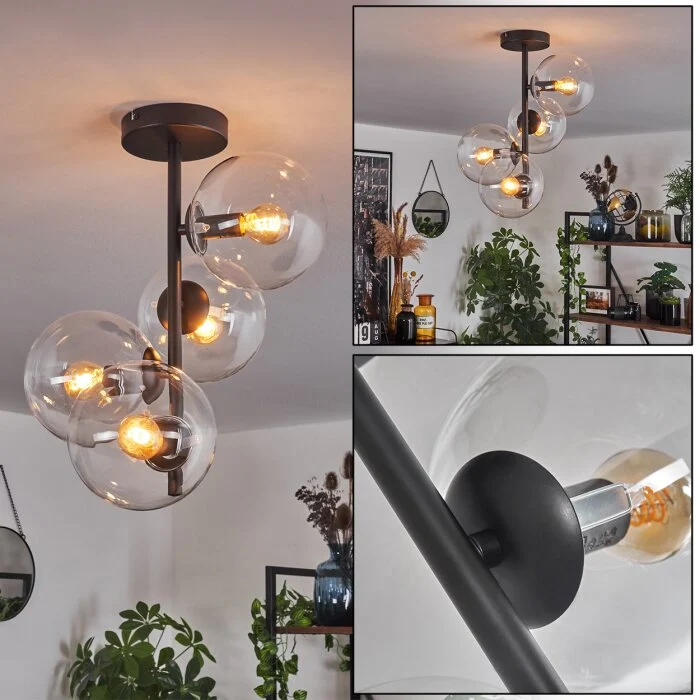 Gastor Lámpara de Techo - Cristal 15 cm Transparente, 4 luces