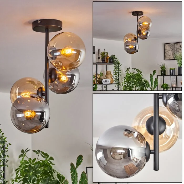 Gastor Lámpara de Techo - Cristal 15 cm Colores ámbar, Ahumado, 4 luces