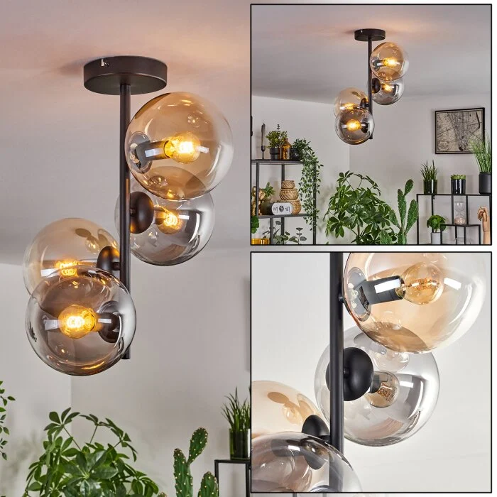 Gastor Lámpara de Techo - Cristal 15 cm Colores ámbar, Transparente, Ahumado, 4 luces