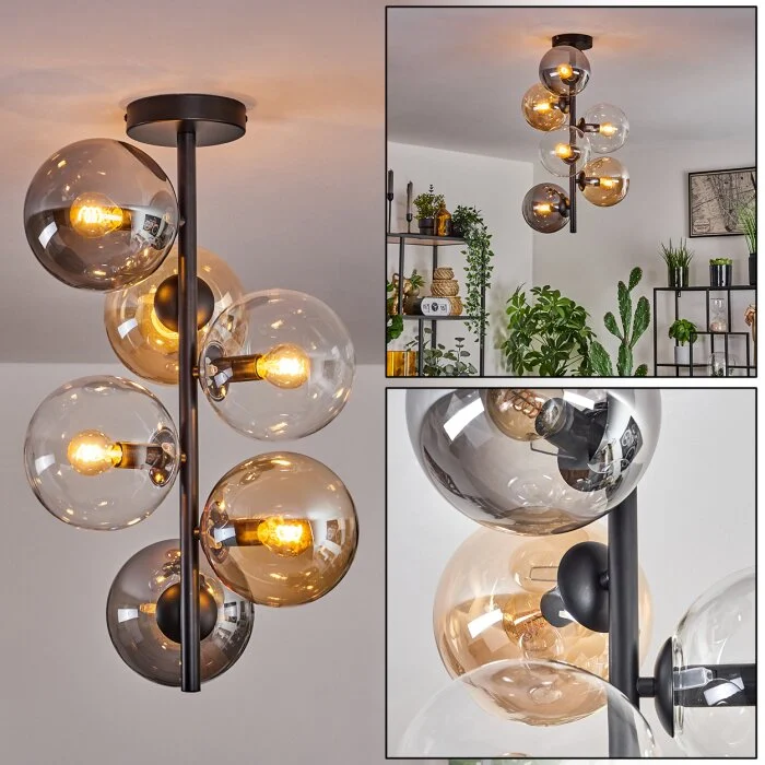 Gastor Lámpara de Techo - Cristal 15 cm Colores ámbar, Transparente, Ahumado, 6 luces