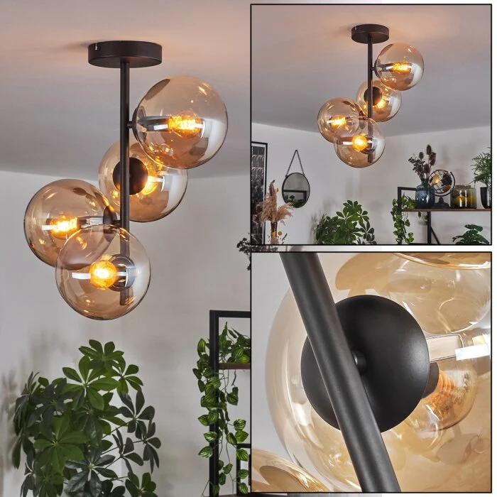 Gastor Lámpara de Techo - Cristal 15 cm Colores ámbar, 4 luces