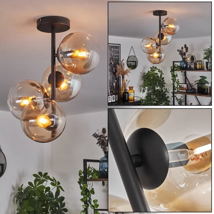 Gastor Lámpara de Techo - Cristal 15 cm Colores ámbar, Transparente, 4 luces