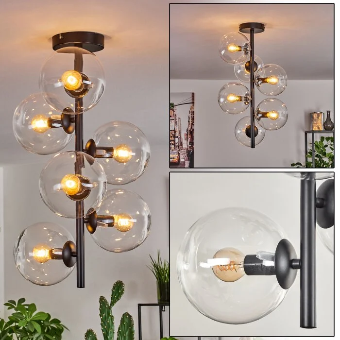 Gastor Lámpara de Techo - Cristal 15 cm Transparente, 6 luces
