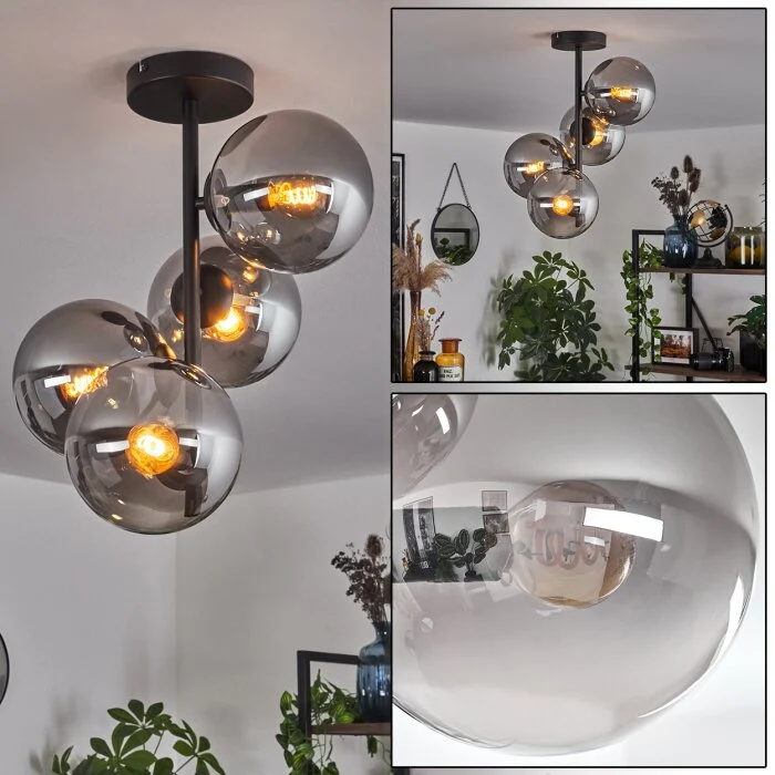 Gastor Lámpara de Techo - Cristal 15 cm Ahumado, 4 luces
