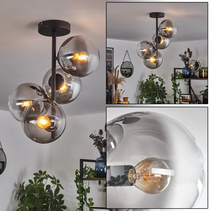 Gastor Lámpara de Techo - Cristal 15 cm Transparente, Ahumado, 4 luces