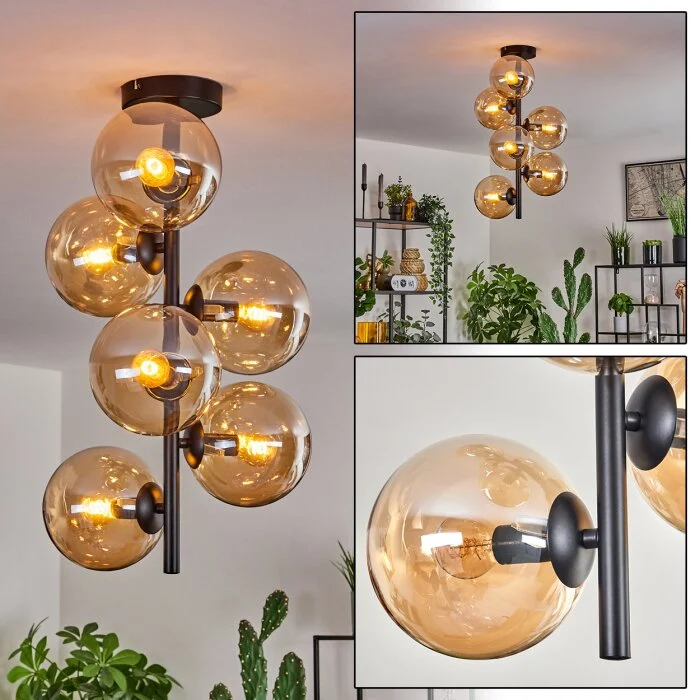 Gastor Lámpara de Techo - Cristal 15 cm Colores ámbar, 6 luces