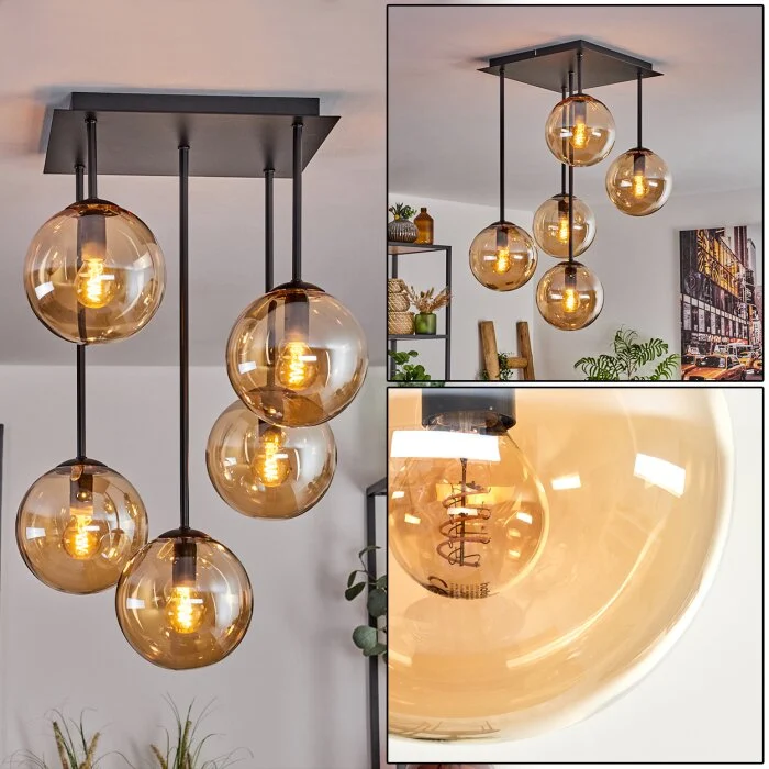 Gastor Lámpara de Techo - Cristal 15 cm Colores ámbar, 5 luces