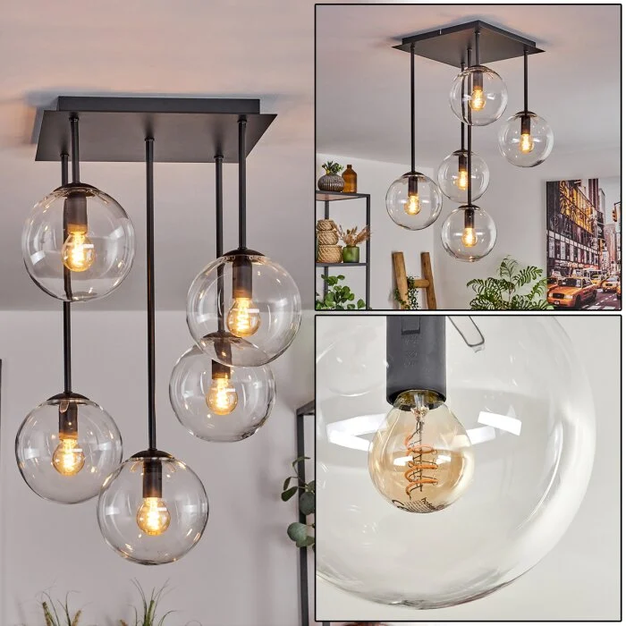 Gastor Lámpara de Techo - Cristal 15 cm Transparente, 5 luces