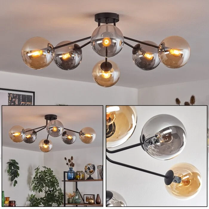 Gastor Plafones 74 cm Colores ámbar, Ahumado, 6 luces