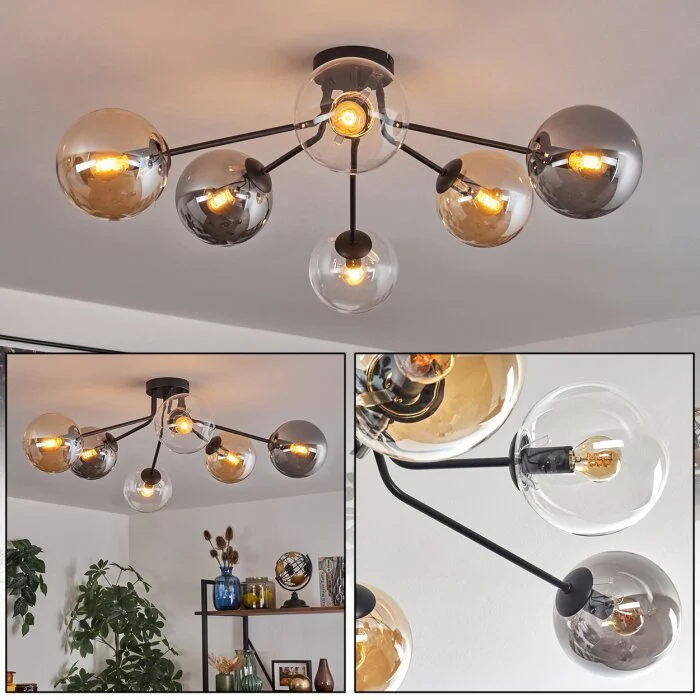 Gastor Plafones 74 cm Colores ámbar, Transparente, Ahumado, 6 luces