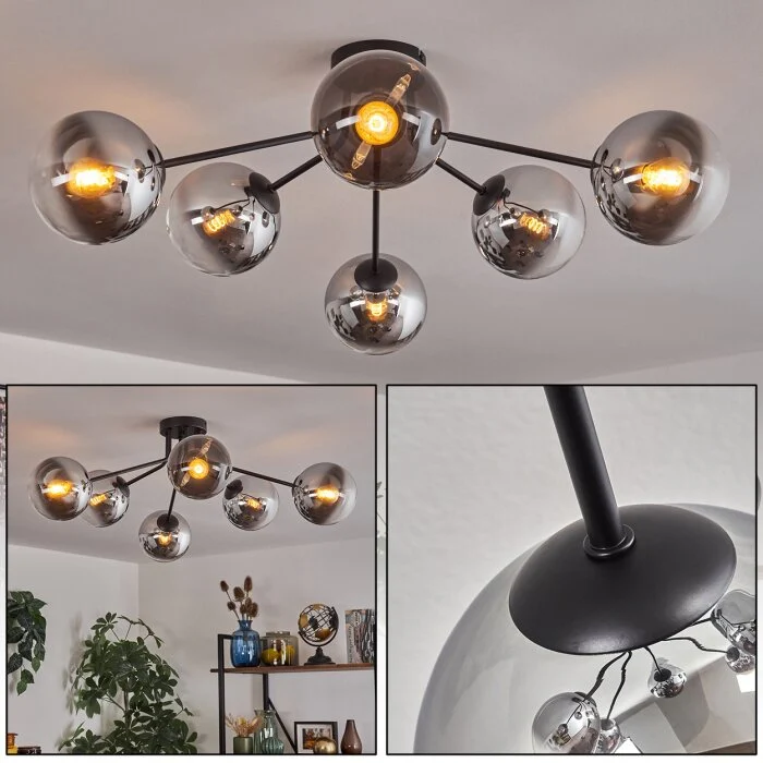 Gastor Plafones 74 cm Cromo, Transparente, Ahumado, 6 luces