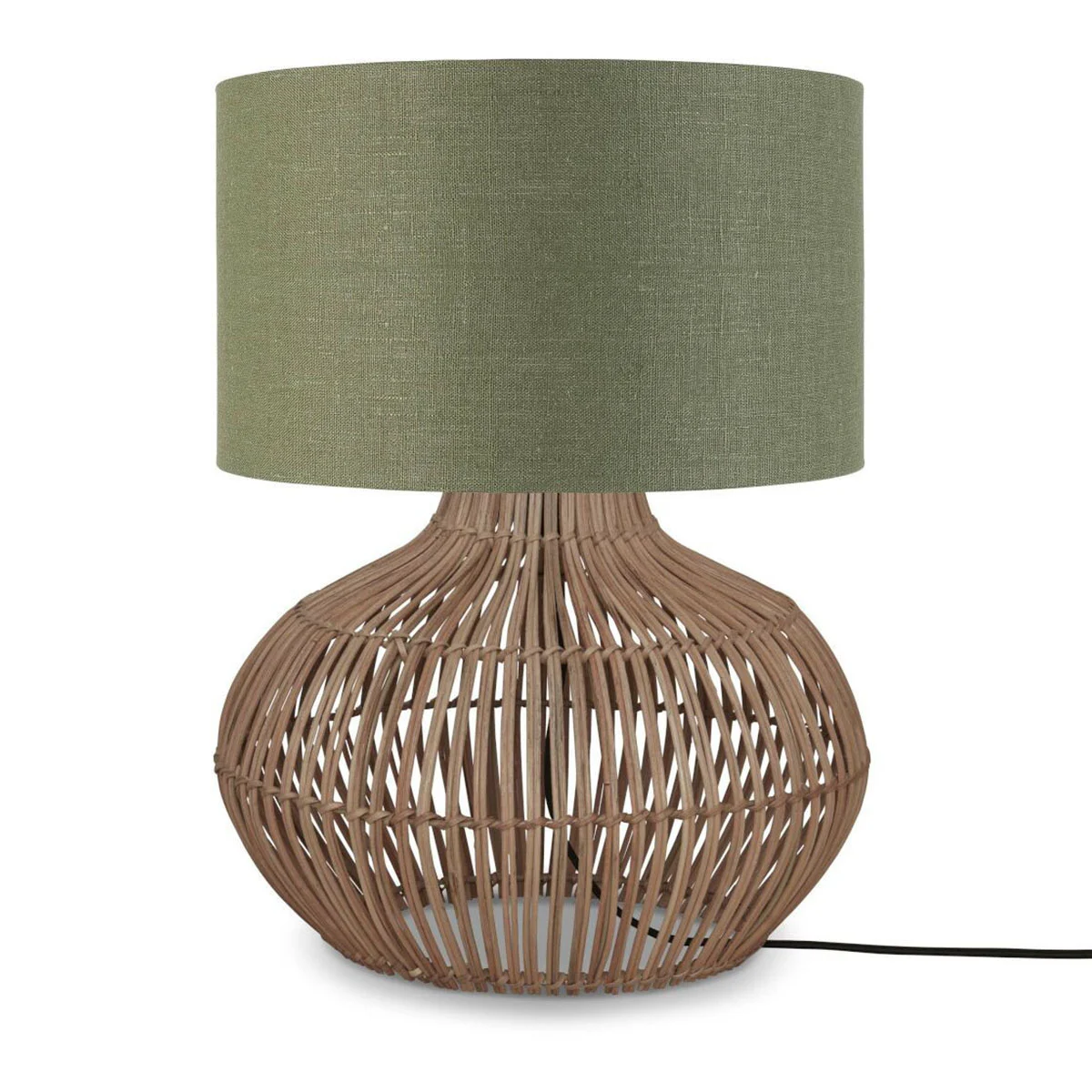 Lámpara de mesa bohemia de ratán y lino verde GOOD & MOJO Kalahari