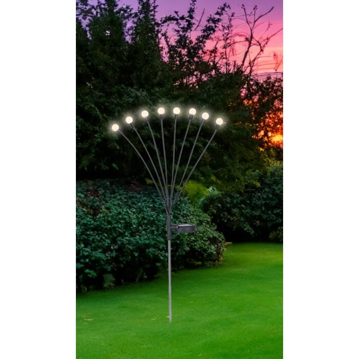 Globo SOLAR Poste de Jardín LED Color acero inoxidable, Negro, 8 luces