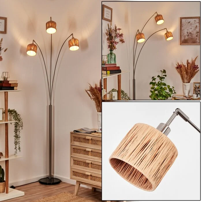 Granja Lámpara de pie Níquel-mate, Negro, 3 luces