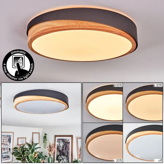 Hiral Plafones, Panel LED Crudo, Negro, 1 luz
