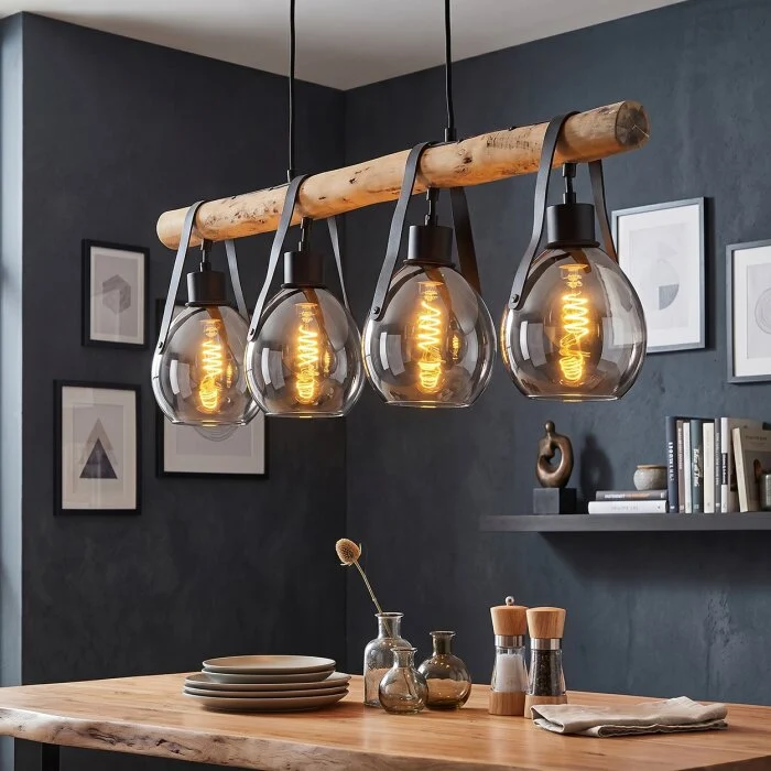 Hocker Lámpara Colgante Crudo, Negro, 4 luces