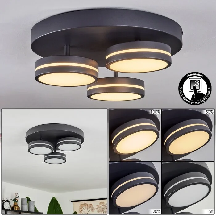 Huallilemu Lámpara de Techo LED Negro, 3 luces
