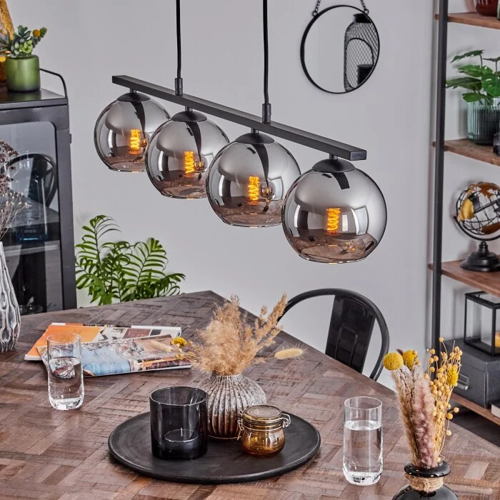 Koyoto Lámpara Colgante Cristal 15 cm Cromo, Ahumado, 4 luces