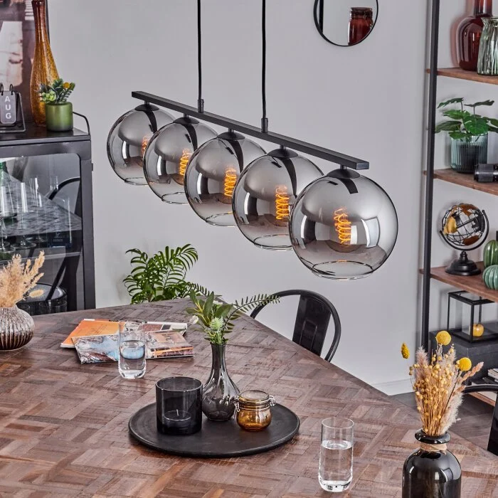 Koyoto Lámpara Colgante Cristal 20 cm Ahumado, 5 luces