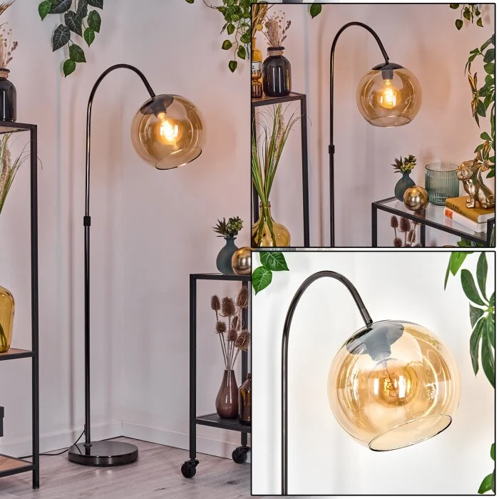 Koyoto Lámpara de pie, Lámparas de pie tipo arco Cromo, Negro, 1 luz