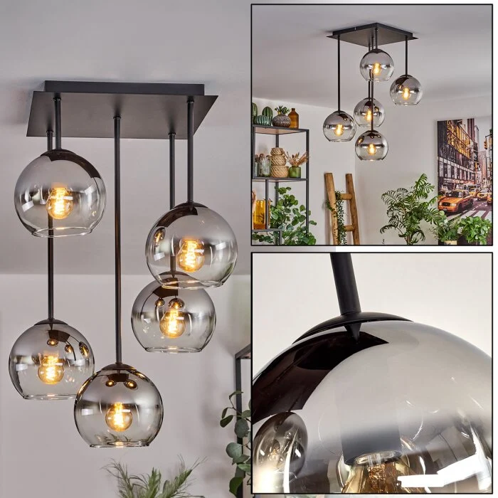 Koyoto Lámpara de Techo - Cristal 15 cm Cromo, Transparente, 5 luces