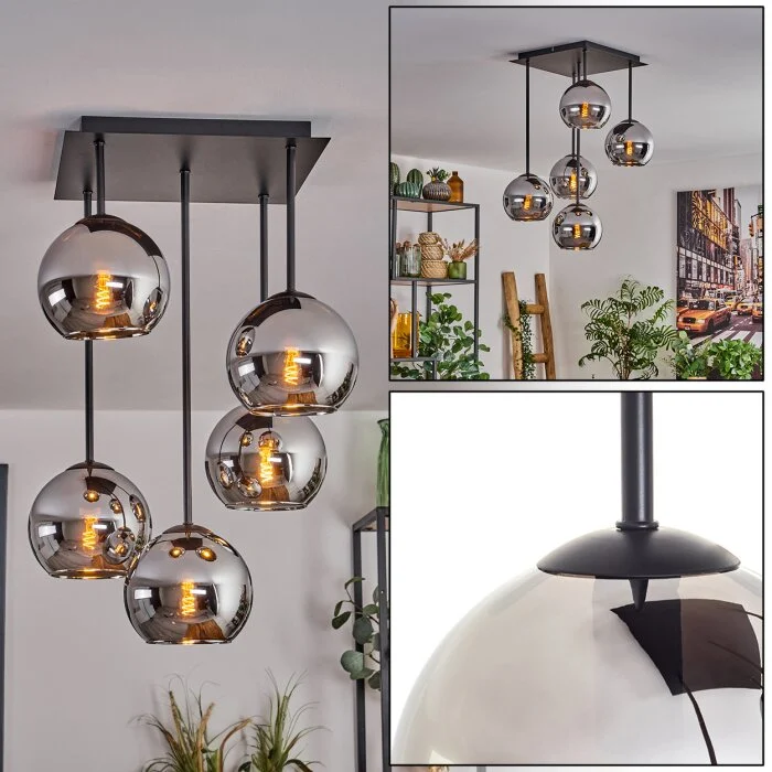 Koyoto Lámpara de Techo - Cristal 15 cm Cromo, 5 luces