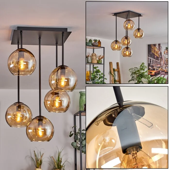 Koyoto Lámpara de Techo - Cristal 15 cm Colores ámbar, 5 luces