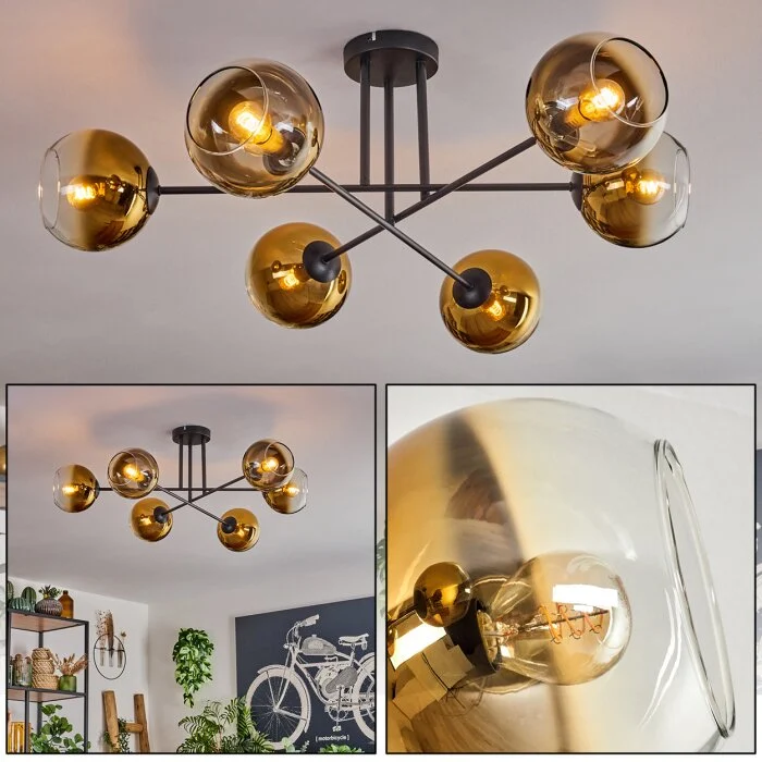 Koyoto Lámpara de Techo - Cristal 15 cm dorado, Transparente, 6 luces