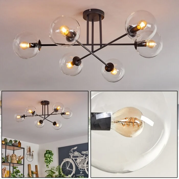 Koyoto Lámpara de Techo - Cristal 15 cm Transparente, 6 luces