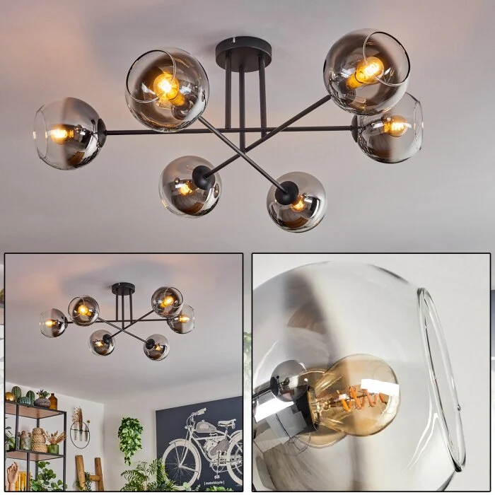 Koyoto Lámpara de Techo - Cristal 15 cm Cromo, Transparente, 6 luces