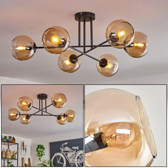 Koyoto Lámpara de Techo - Cristal 15 cm Colores ámbar, 6 luces