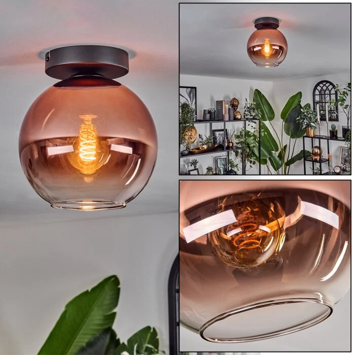 Koyoto Lámpara de Techo - Cristal 20 cm Transparente, Color cobre, 1 luz