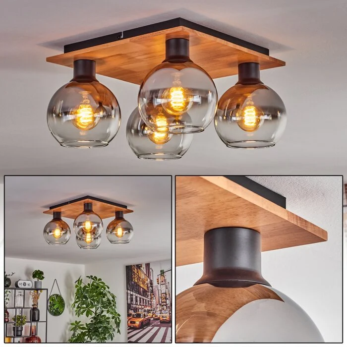 Koyoto Lámpara de Techo - Cristal Crudo, Negro, 4 luces