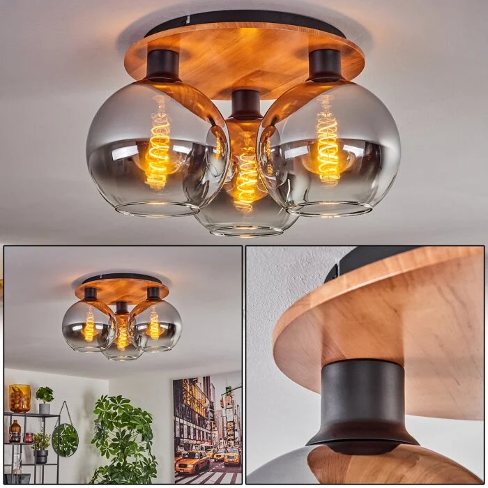 Koyoto Lámpara de Techo - Cristal Crudo, Negro, 3 luces