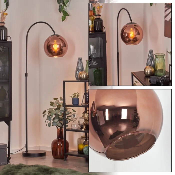 Koyoto Luminarias esféricas, Lámpara de pie, Lámparas de pie tipo arco Color cobre, 1 luz