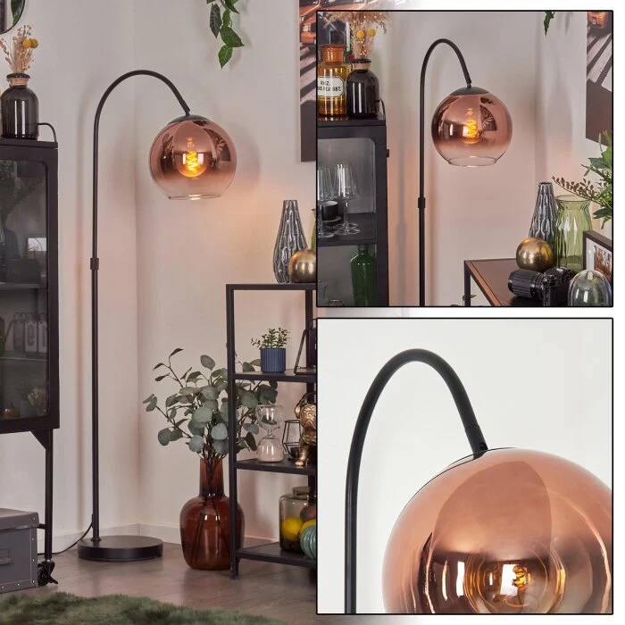 Koyoto Luminarias esféricas, Lámpara de pie, Lámparas de pie tipo arco Transparente, Color cobre, 1 luz