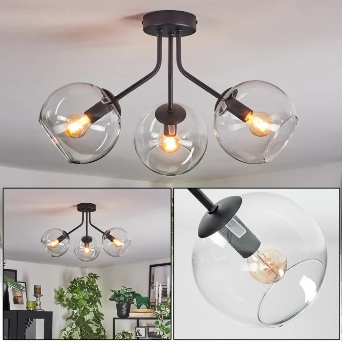Koyoto Plafones, Luminarias esféricas 42 cm Transparente, 3 luces