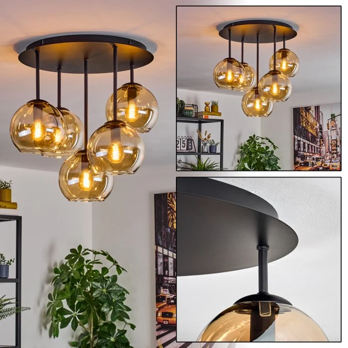 Koyoto Plafones, Luminarias esféricas 45 cm Colores ámbar, 5 luces