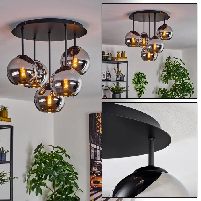 Koyoto Plafones, Luminarias esféricas 45 cm Cromo, Ahumado, 5 luces