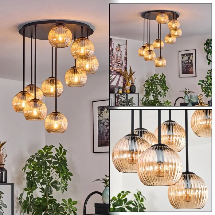 Koyoto Plafones, Luminarias esféricas 57 cm Colores ámbar, 9 luces