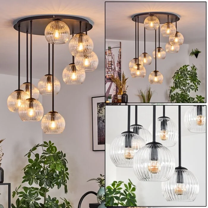 Koyoto Plafones, Luminarias esféricas 57 cm Transparente, 9 luces