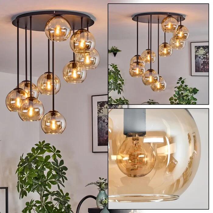 Koyoto Plafones, Luminarias esféricas Colores ámbar, 9 luces
