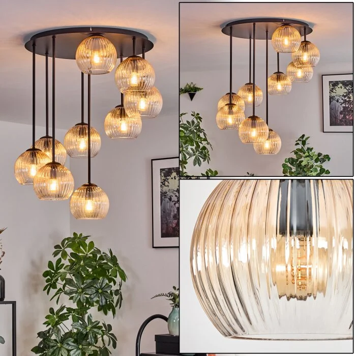 Koyoto Plafones, Luminarias esféricas Colores ámbar, Transparente, 9 luces