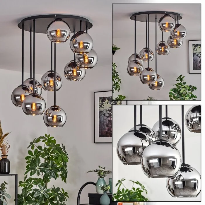 Koyoto Plafones, Luminarias esféricas Cromo, Ahumado, 9 luces